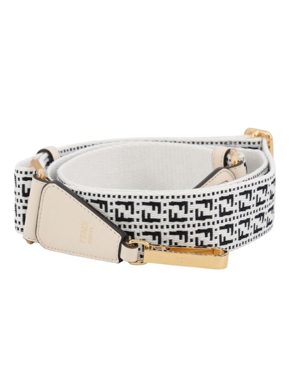 Fendi Shoulder Strap Zucca FF Logo You Canvas White Black